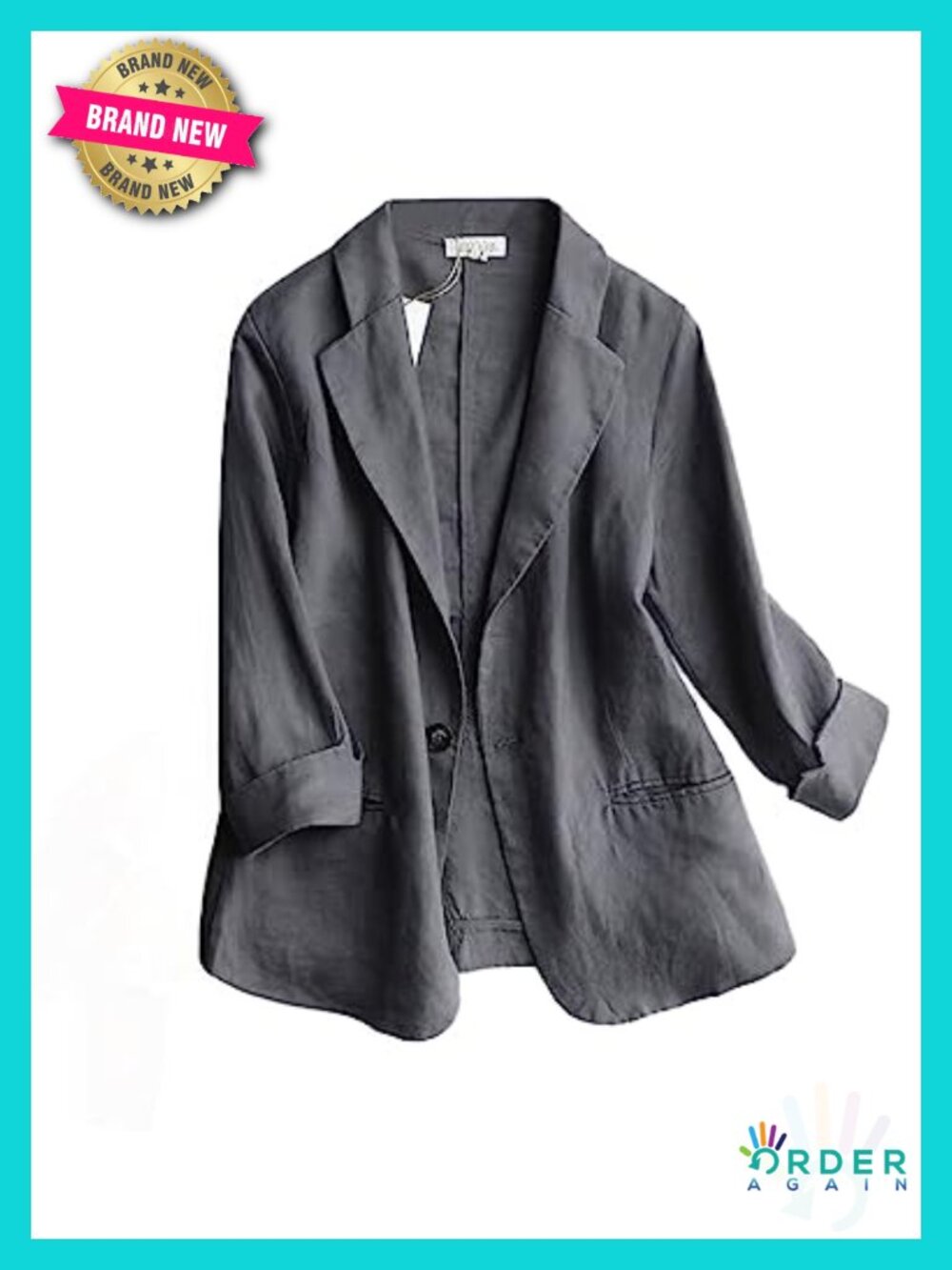 Women's Cotton Linen 3/4 Sleeve Lightweight Blazer